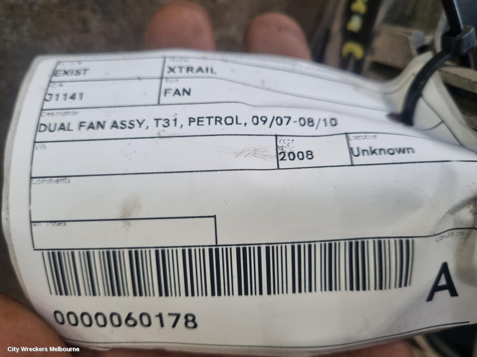 NISSAN XTRAIL FAN, DUAL FAN ASSY, T31, PETROL, 09/2007 - 06/2010
