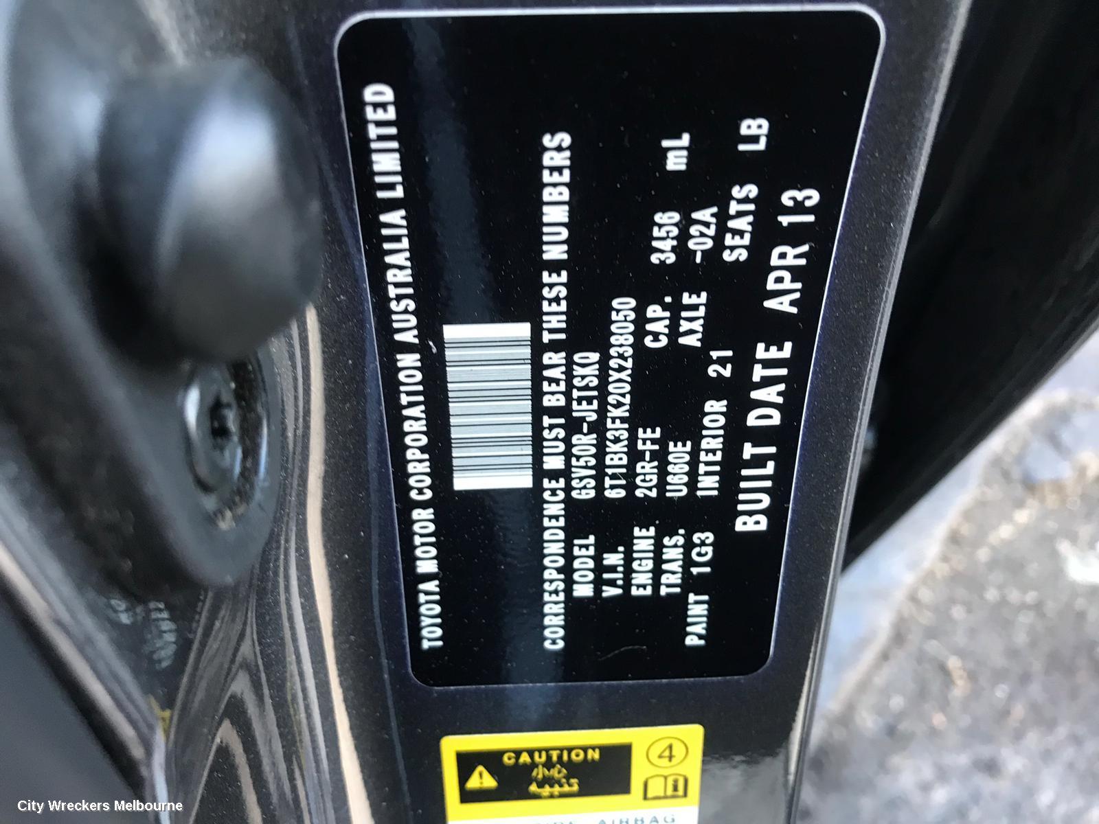 TOYOTA AURION SUNVISOR, GSV50R, RH SIDE, 02/2012 - 08/2017
