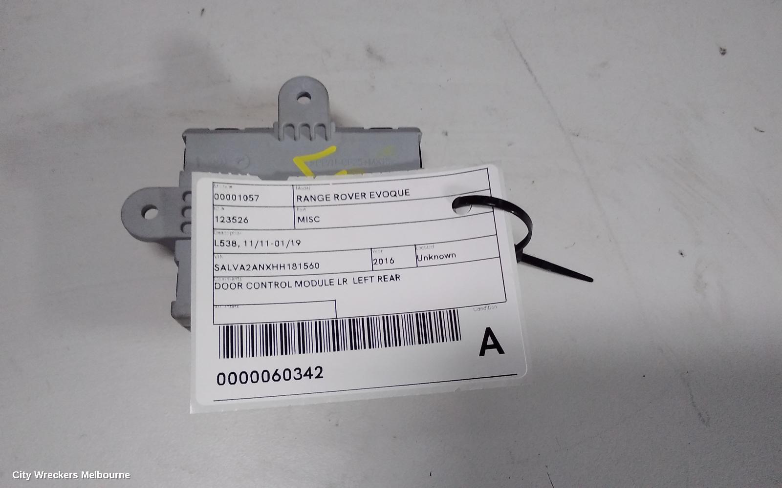 LAND ROVER RANGEROVER EVOQUE, L538, 11/2011 - 01/2019, DOOR CONTROL MODULE LR  LEFT REAR: 60342
