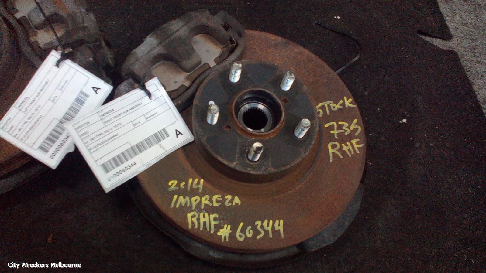 SUBARU IMPREZA RIGHT FRONT HUB ASSEMBLY, G4, ABS TYPE, 08/2013 - 10/2016