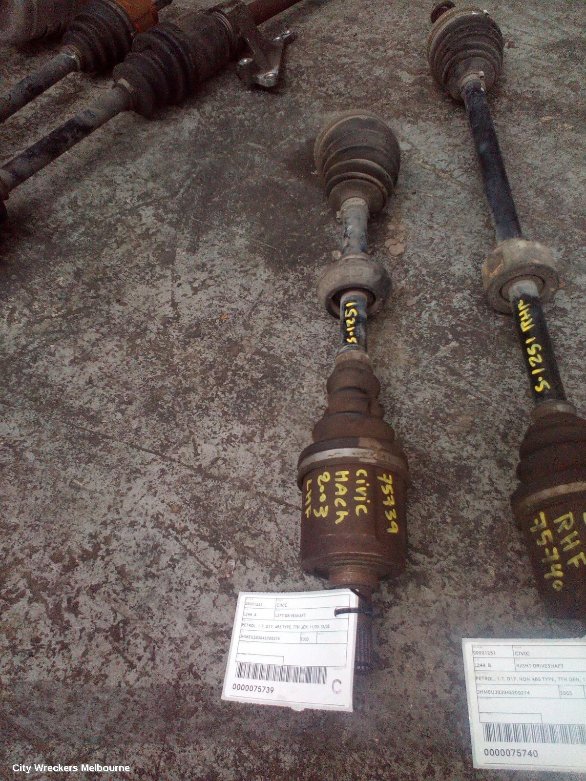 HONDA CIVIC LEFT DRIVESHAFT, PETROL, 1.7, D17, ABS TYPE, 7TH GEN, 11/2000 - 12/2005