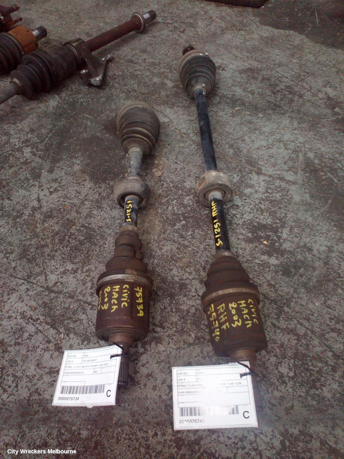 HONDA CIVIC LEFT DRIVESHAFT, PETROL, 1.7, D17, ABS TYPE, 7TH GEN, 11/2000 - 12/2005