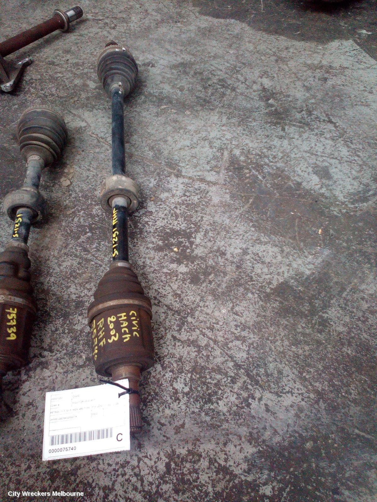HONDA CIVIC RIGHT DRIVESHAFT, PETROL, 1.7, D17, NON ABS TYPE, 7TH GEN, 11/2000 - 12/2005