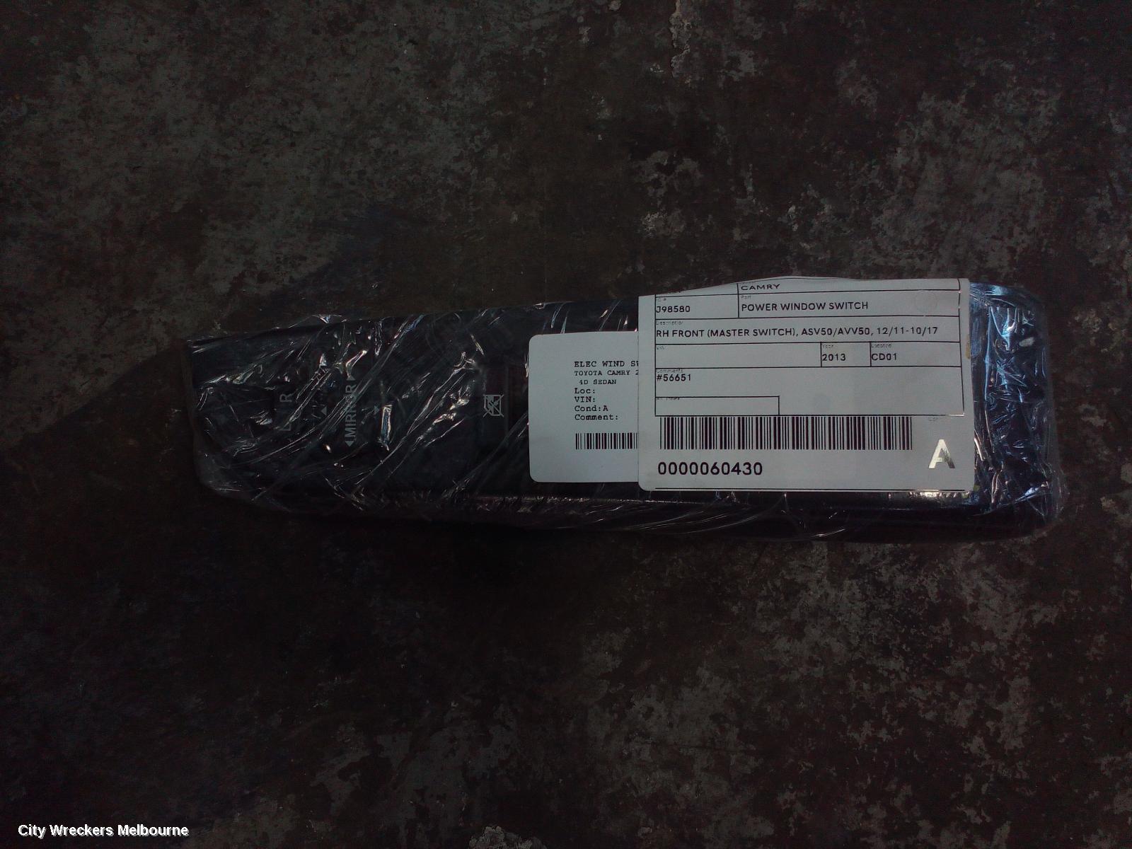 TOYOTA CAMRY PWR DR WIND SWITCH, RH FRONT (MASTER SWITCH), ASV50/AVV50, 12/2011 - 10/2017