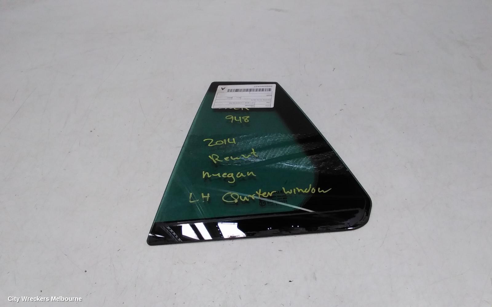 RENAULT MEGANE LEFT REAR 1/4 DOOR GLASS, X32/X95, 09/2010 - 05/2016