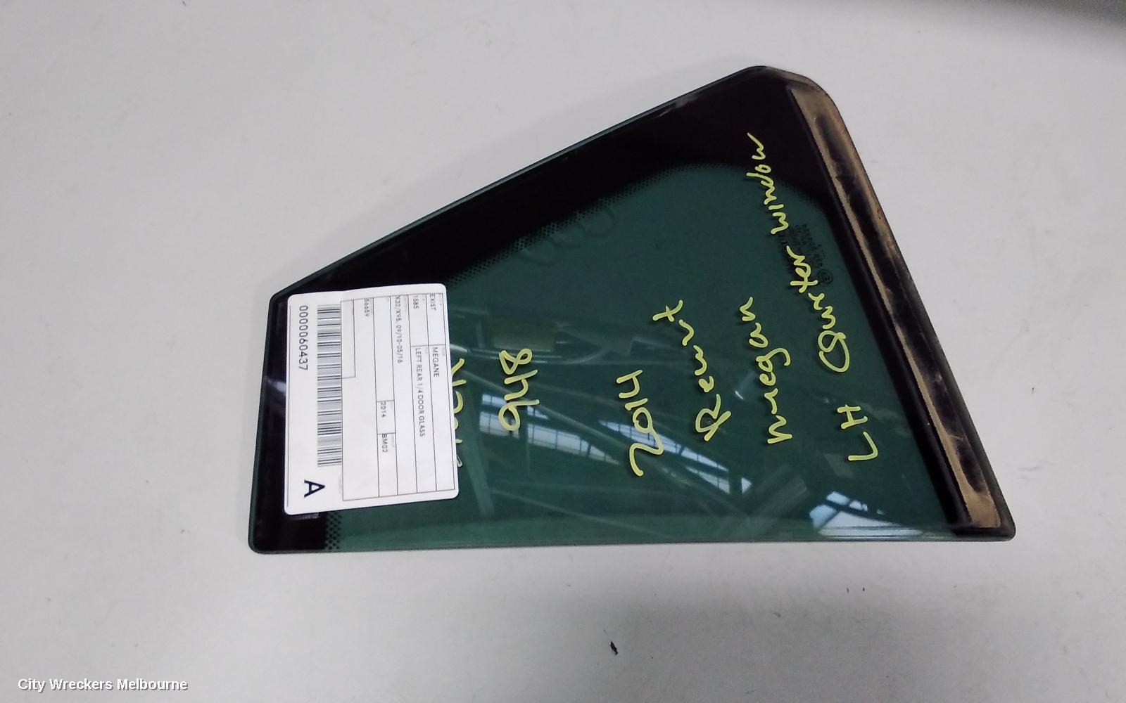RENAULT MEGANE LEFT REAR 1/4 DOOR GLASS, X32/X95, 09/2010 - 05/2016