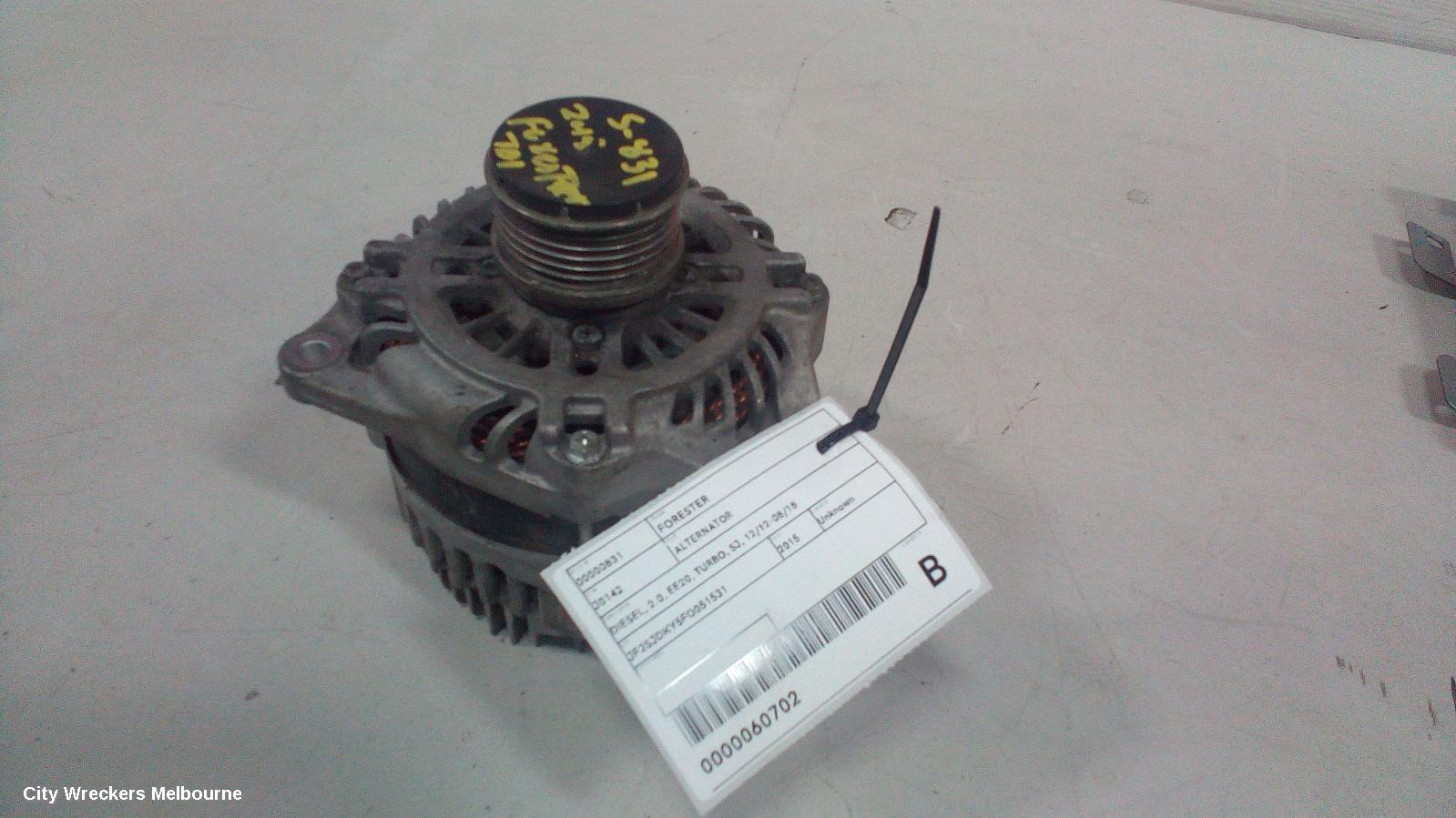 SUBARU FORESTER ALTERNATOR, DIESEL, 2.0, EE20, 150AMP, SJ, 12/2012 - 08/2018
