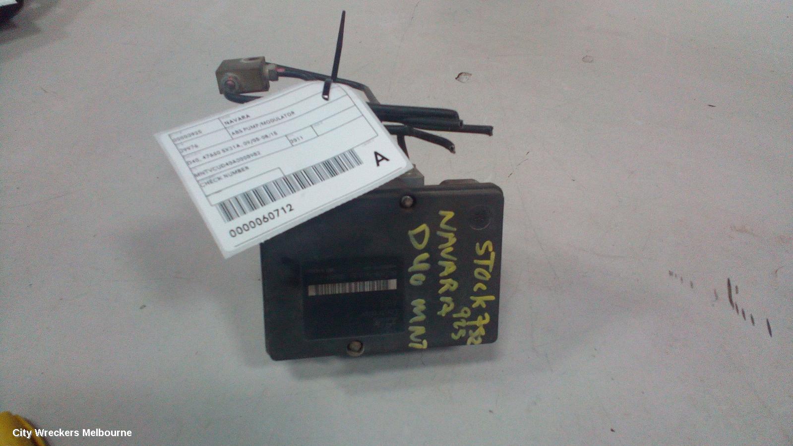 NISSAN NAVARA ABS PUMP/MODULATOR, D40, 47660 5X21A, 09/2005 - 08/2015