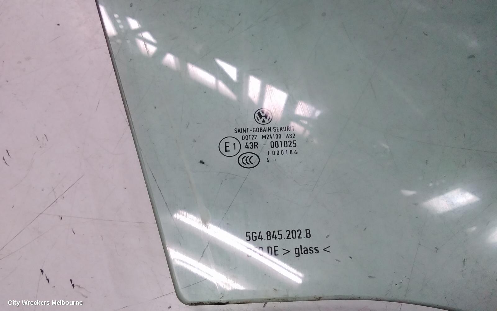 VOLKSWAGEN GOLF RIGHT FRONT DOOR WINDOW, GEN 7, 5DR HATCH/WAGON, 01/2013 - 08/2020