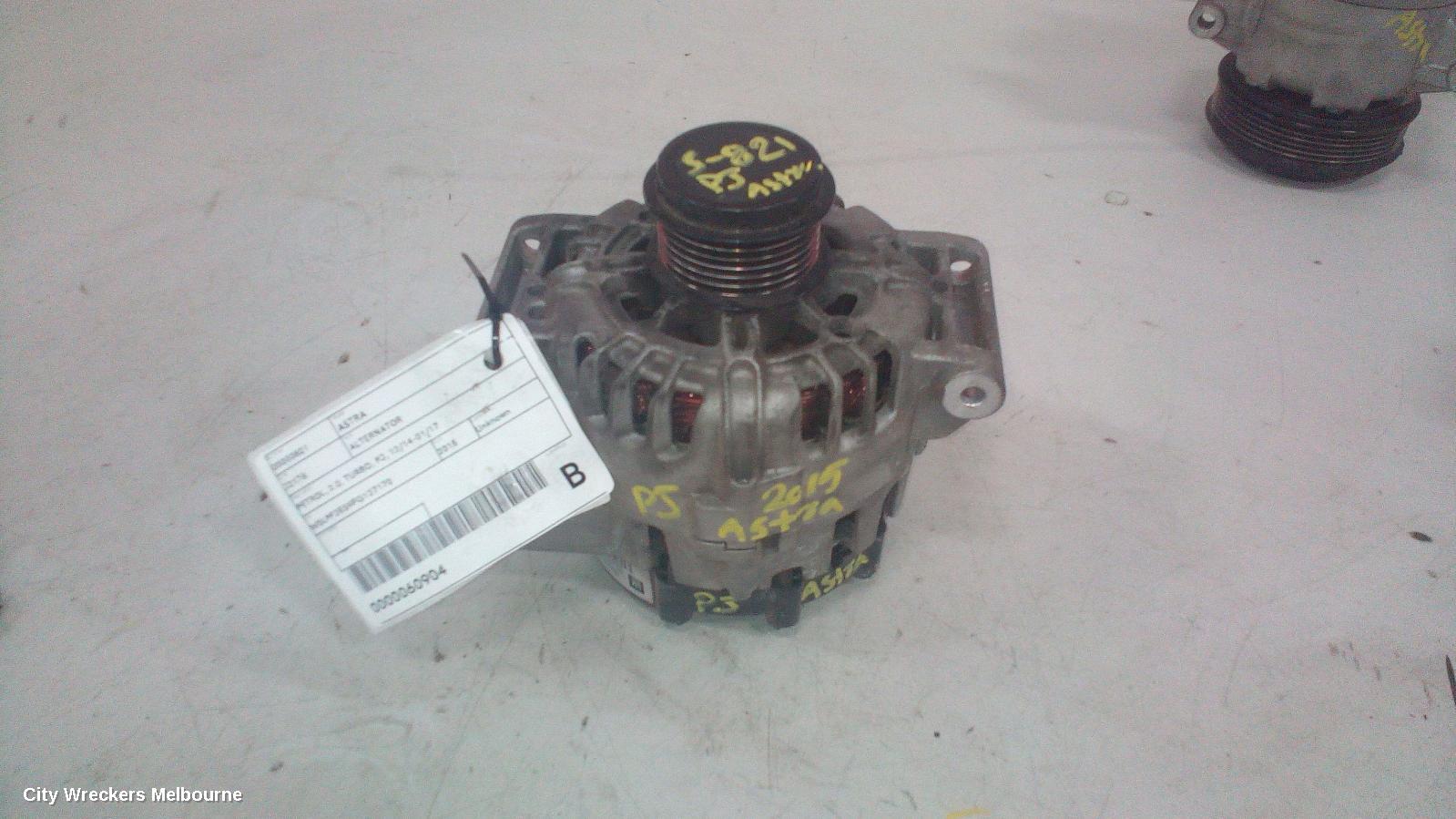HOLDEN ASTRA ALTERNATOR, PETROL, 2.0, TURBO, PJ, 12/2014 - 01/2017