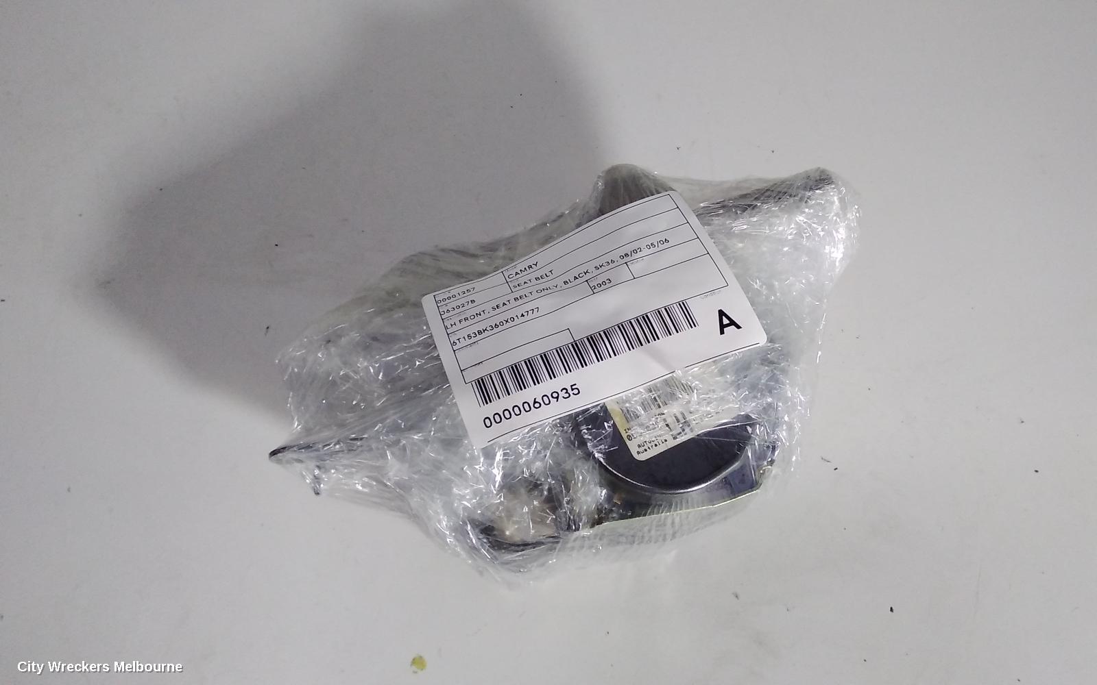 TOYOTA CAMRY SEATBELT/STALK, LH FRONT, SEAT BELT ONLY, BLACK, SK36, 08/2002 - 05/2006