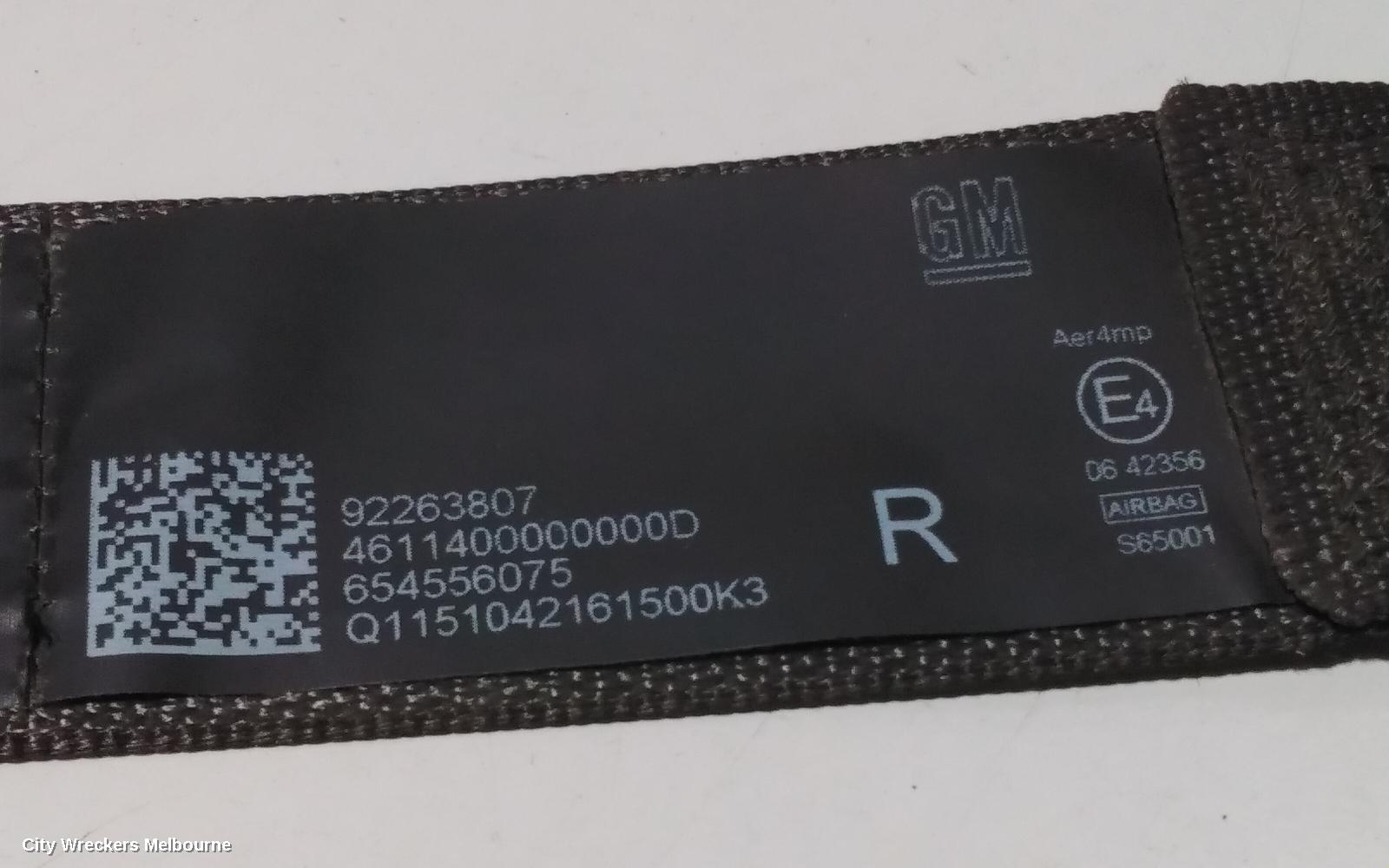HOLDEN COMMODORE SEATBELT/STALK, RH FRONT, SEAT BELT ONLY, VF, 05/2013 - 12/2017