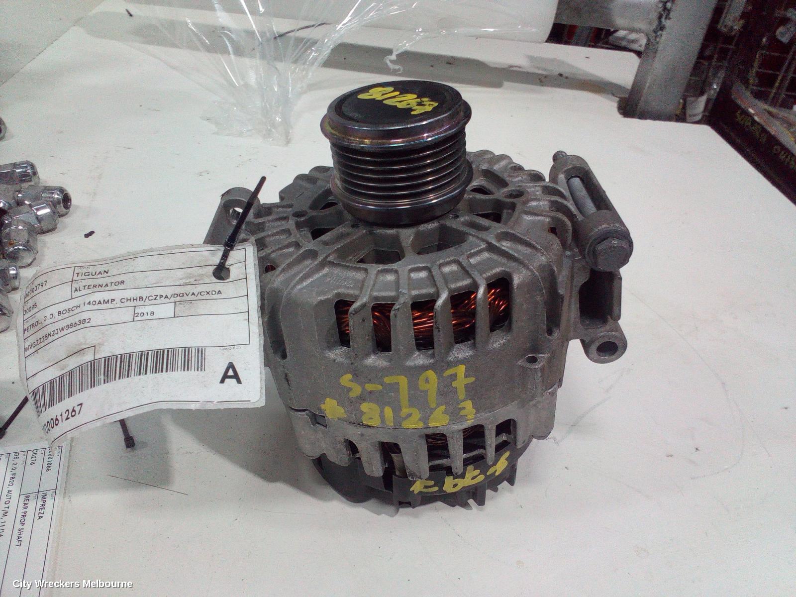 VOLKSWAGEN TIGUAN ALTERNATOR, PETROL, 2.0, BOSCH 140AMP, CHHB/CZPA/DGVA/CXDA CODE, 5NA, 06/2016 ONWARDS