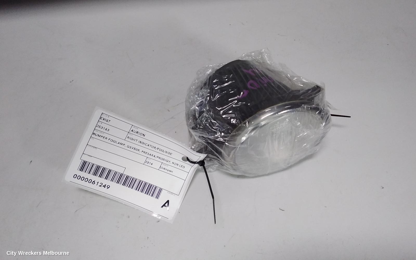 TOYOTA AURION RIGHT INDICATOR/FOG/SIDE, BUMPER FOGLAMP, GSV50R, PRESARA/PRODIGY, NON LED TYPE, 02/2012 - 04/2015