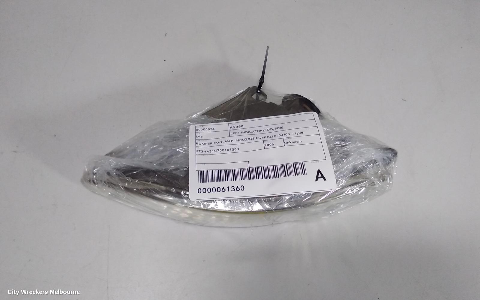 LEXUS RX SERIES LEFT INDICATOR/FOG/SIDE, BUMPER FOGLAMP, MCU3/GSU3/MHU3#, 04/2003 - 11/2008