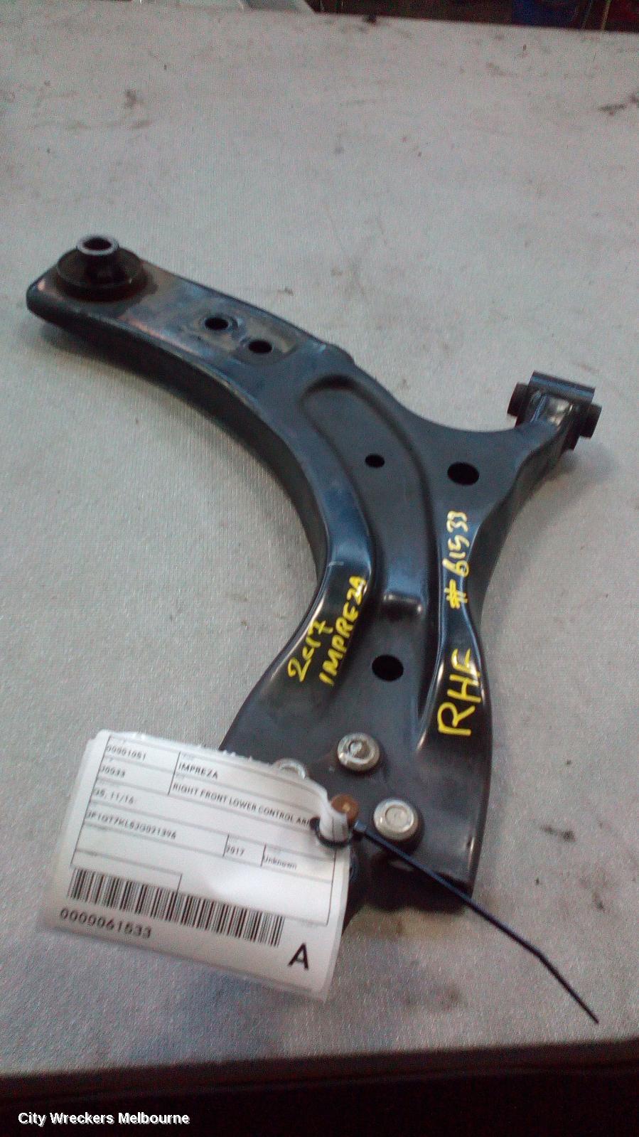 SUBARU IMPREZA RIGHT FRONT LOWER CONTROL ARM, G5, 09/2016 - 09/2023