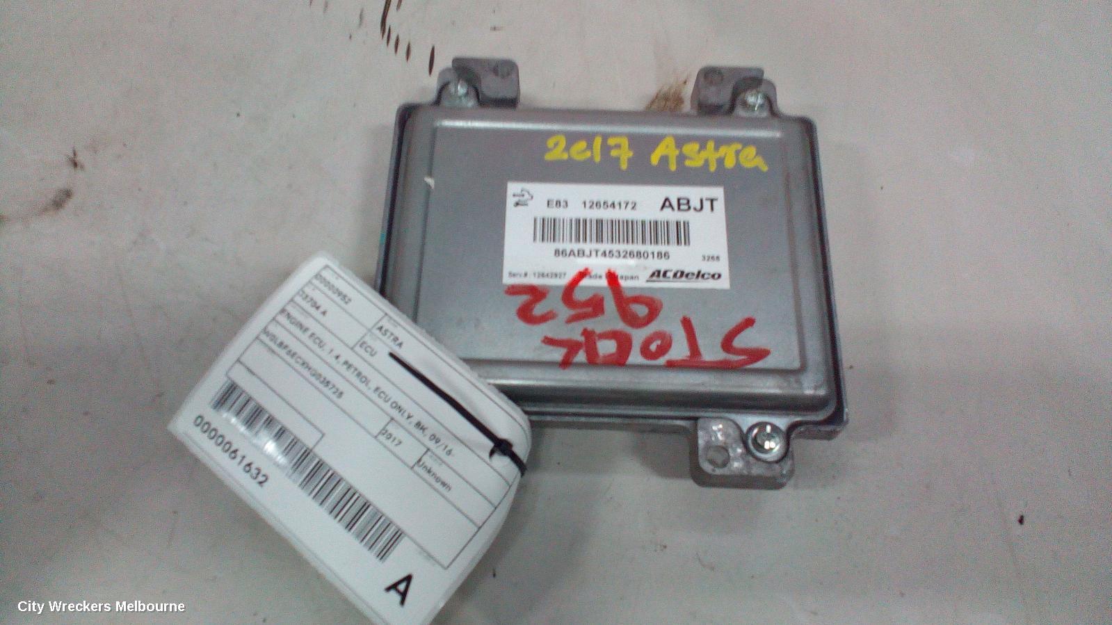 HOLDEN ASTRA ECU, ENGINE ECU, 1.4, PETROL, ECU ONLY, BK, 09/2016 ONWARDS