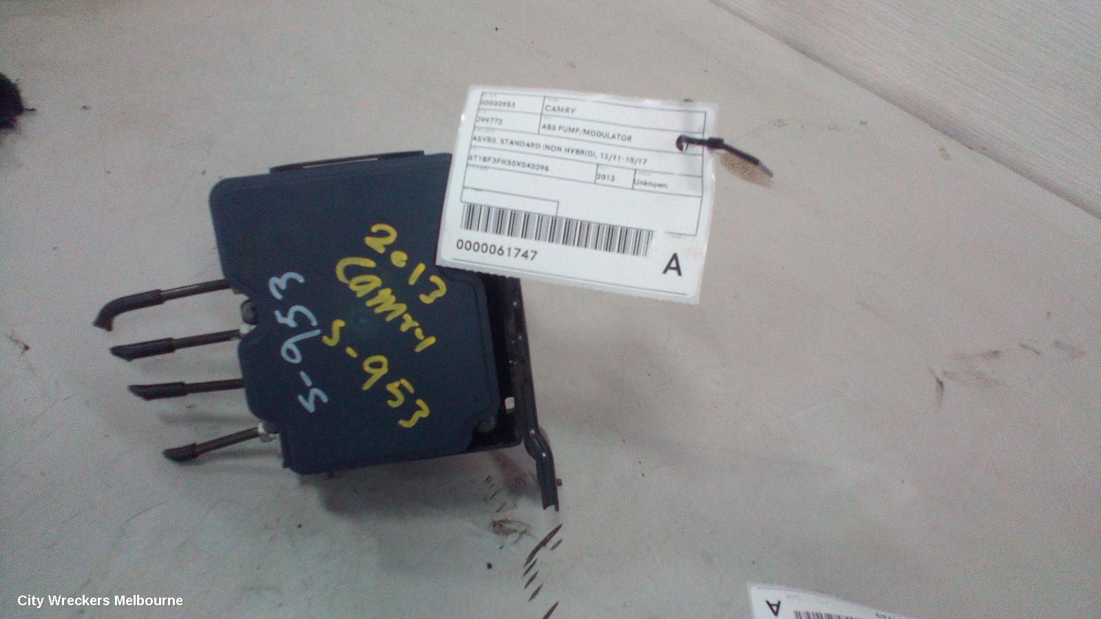 TOYOTA CAMRY ABS PUMP/MODULATOR, ASV50, STANDARD (NON HYBRID), P/N 4454006110, 12/2011 - 05/2015
