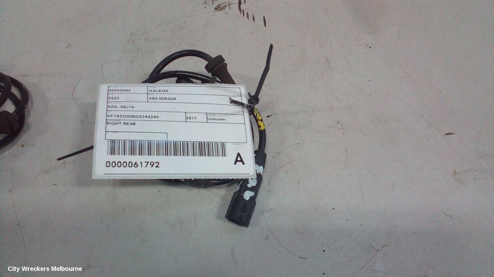 RENAULT KALEOS ABS SENSOR, XZG, RH REAR, FWD, 05/2016 ONWARDS