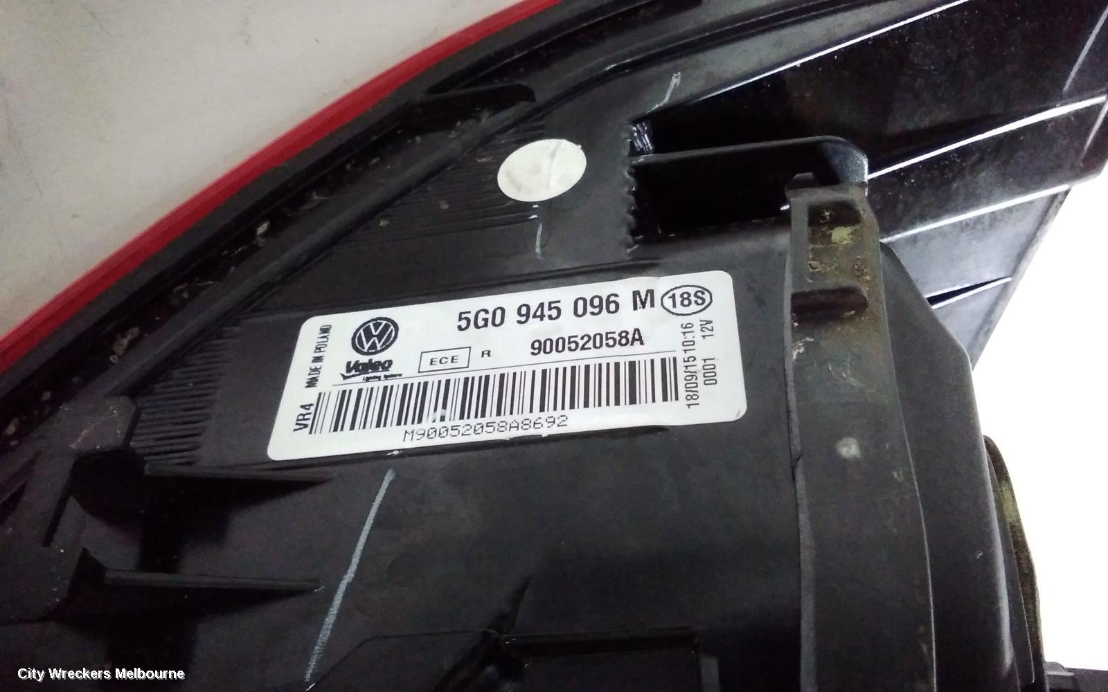 VOLKSWAGEN GOLF RIGHT TAILLIGHT, GEN 7, HATCH, 03/2013 - 03/2017