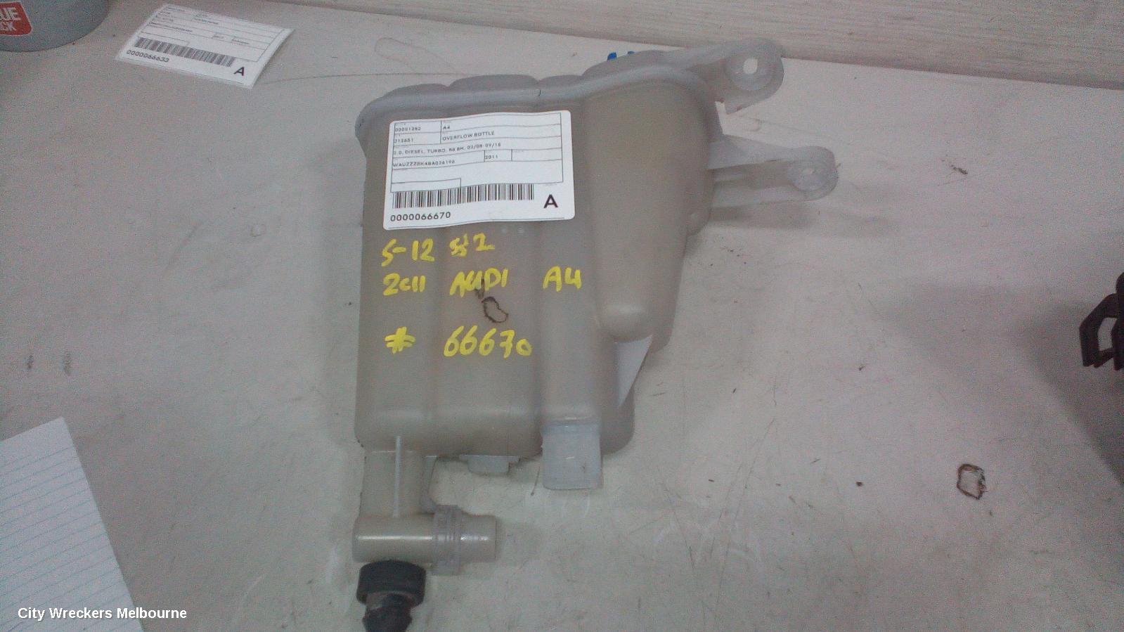 AUDI A4 OVERFLOW BOTTLE, 2.0, DIESEL, TURBO, B8 8K, 02/2008 - 09/2015