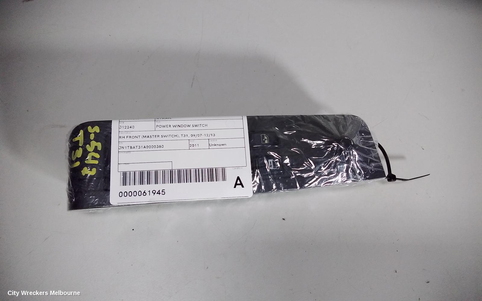 NISSAN XTRAIL PWR DR WIND SWITCH, RH FRONT (MASTER SWITCH), T31, 09/2007 - 12/2013