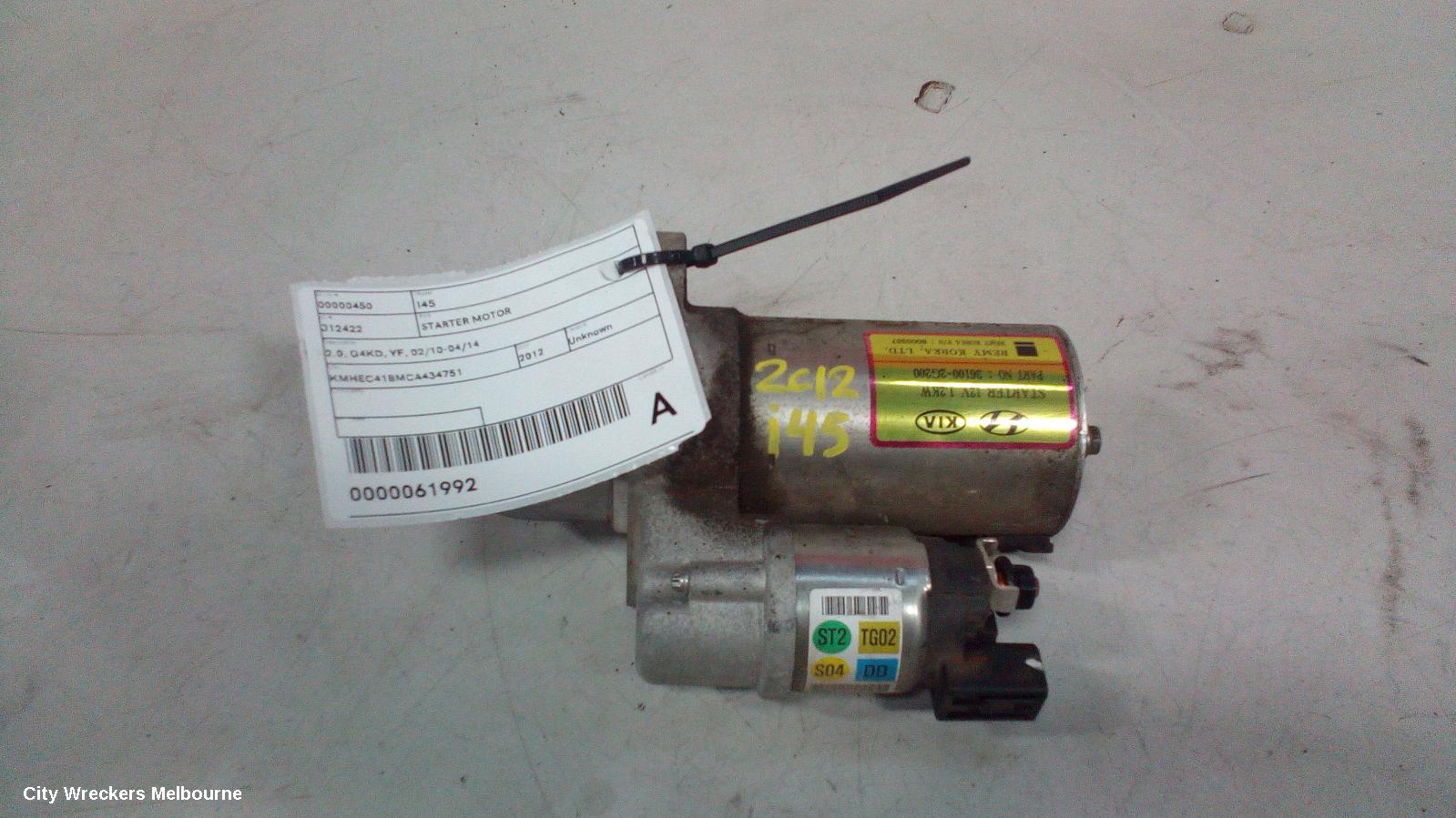 HYUNDAI I45 STARTER, PETROL, 2.0, G4KD, YF, 02/2010 - 04/2014