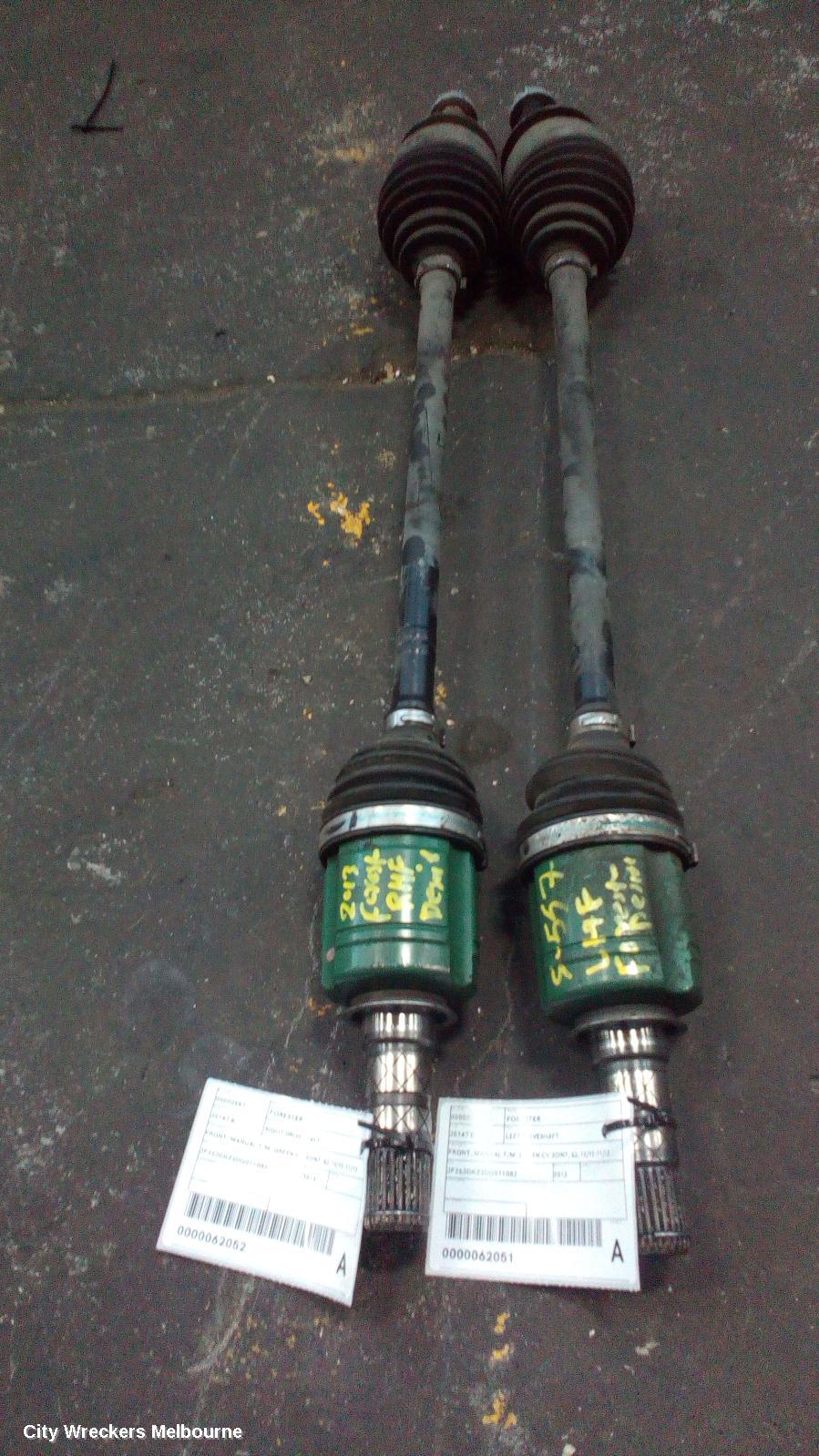 SUBARU FORESTER LEFT DRIVESHAFT, FRONT, MANUAL T/M, GREEN CV JOINT, SJ, 12/2012 - 11/2013