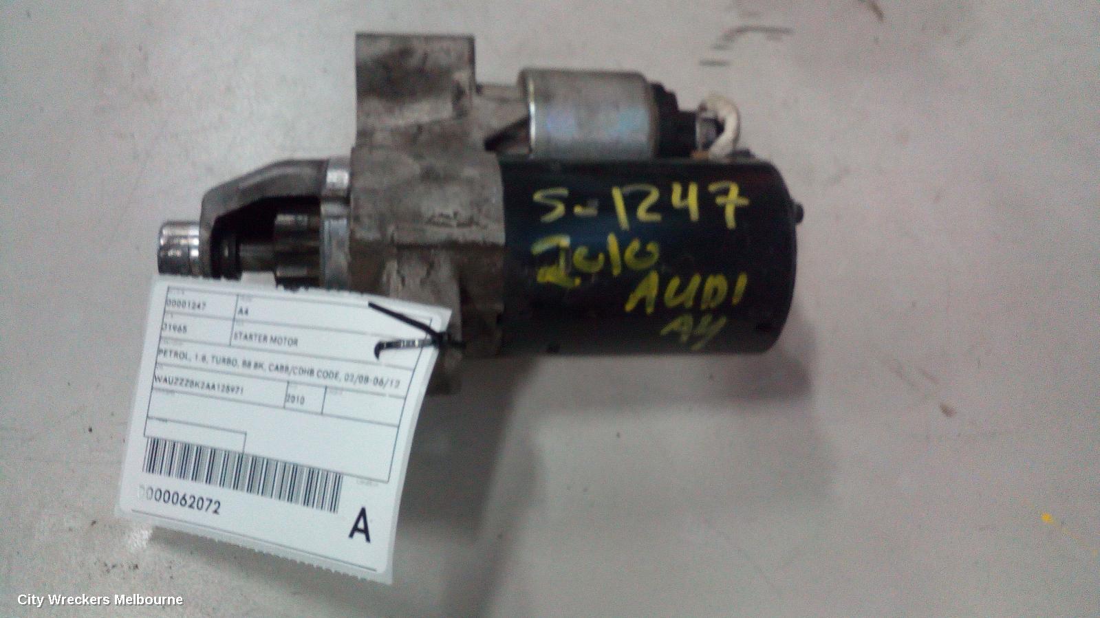 AUDI A4 STARTER, PETROL, 1.8, TURBO, B8 8K, CABB/CDHB CODE, 02/2008 - 06/2012
