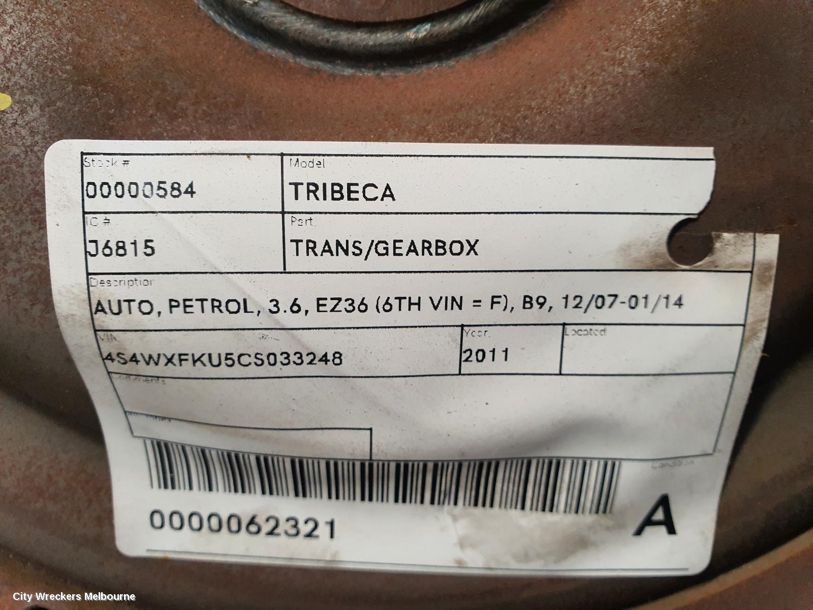 SUBARU TRIBECA TRANS/GEARBOX, AUTO, PETROL, 3.6, EZ36 (6TH VIN = F), B9, 12/2007 - 01/2014