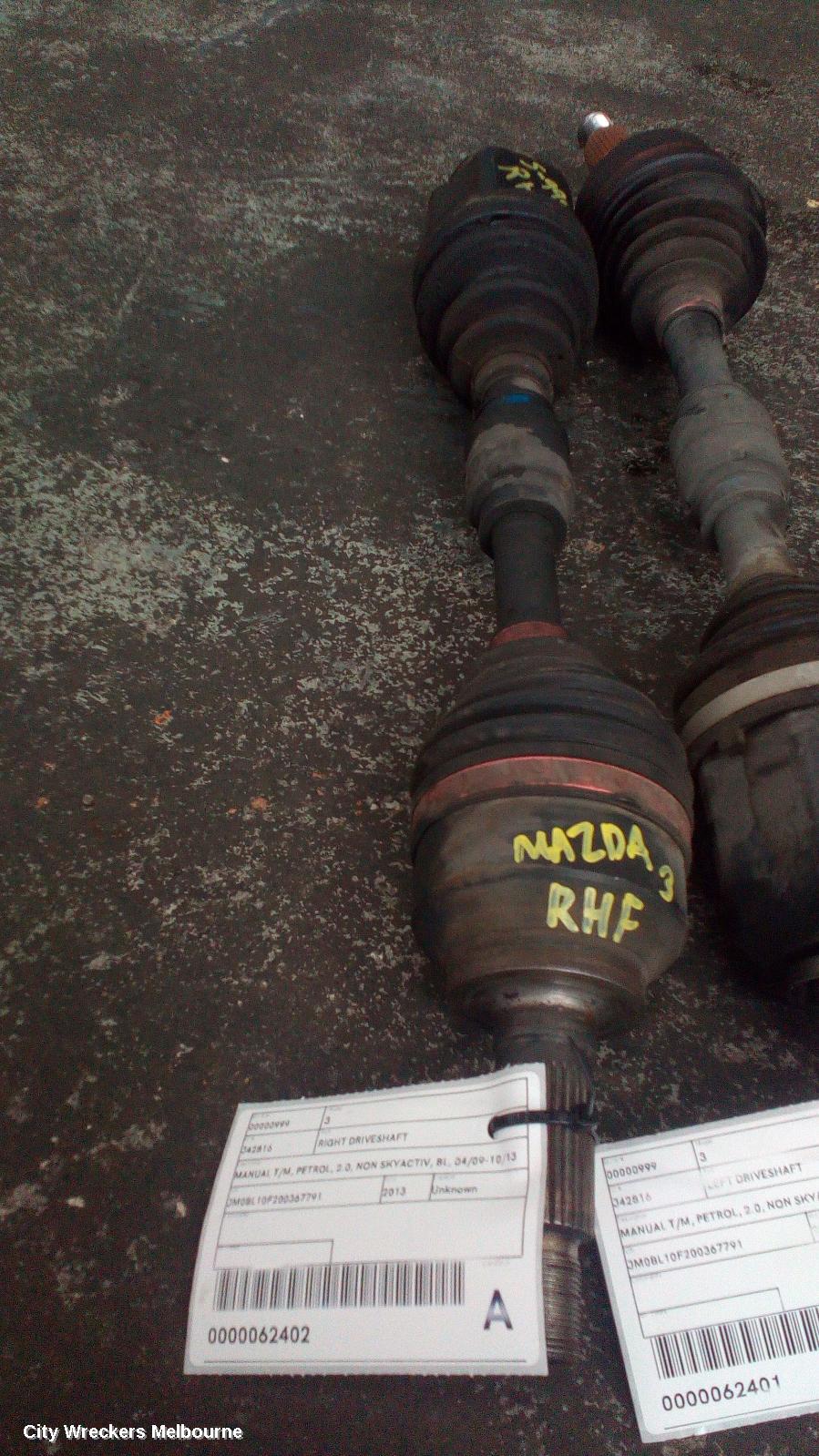 MAZDA 3 RIGHT DRIVESHAFT, MANUAL T/M, PETROL, 2.0, NON SKYACTIV, BL, 04/2009 - 10/2013