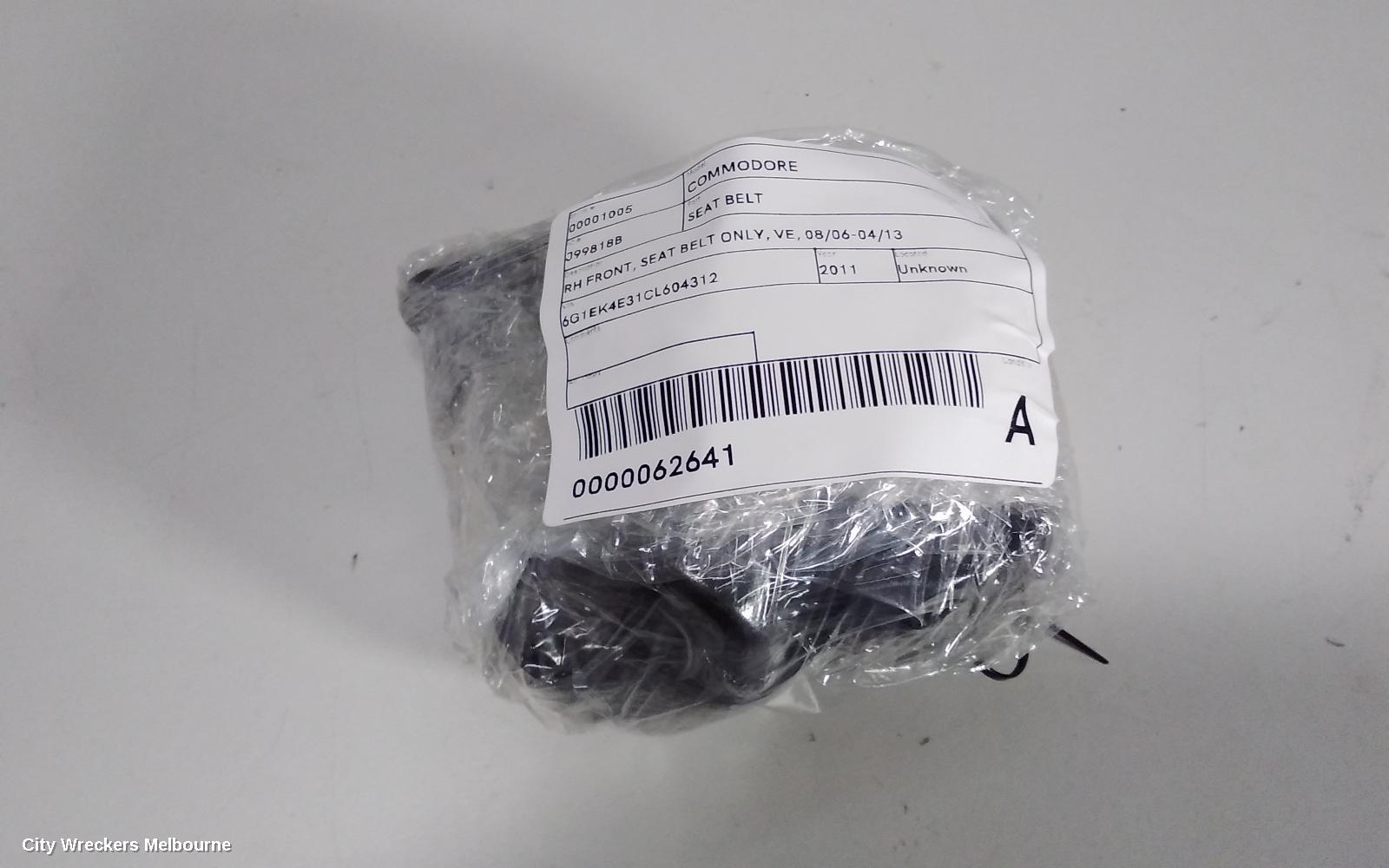 HOLDEN COMMODORE SEATBELT/STALK, RH FRONT, SEAT BELT ONLY, VE, 08/2006 - 04/2013