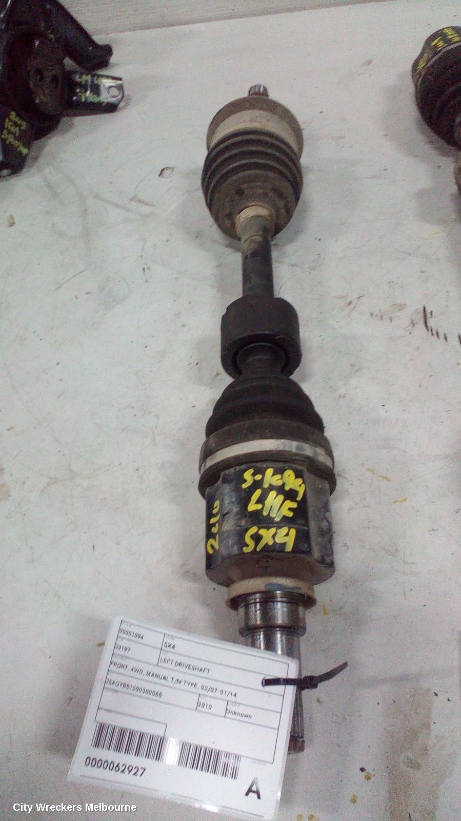 SUZUKI SX4 LEFT DRIVESHAFT, FRONT, 4WD, J20B, MANUAL T/M, 6 SPEED, 01/2010 - 01/2014