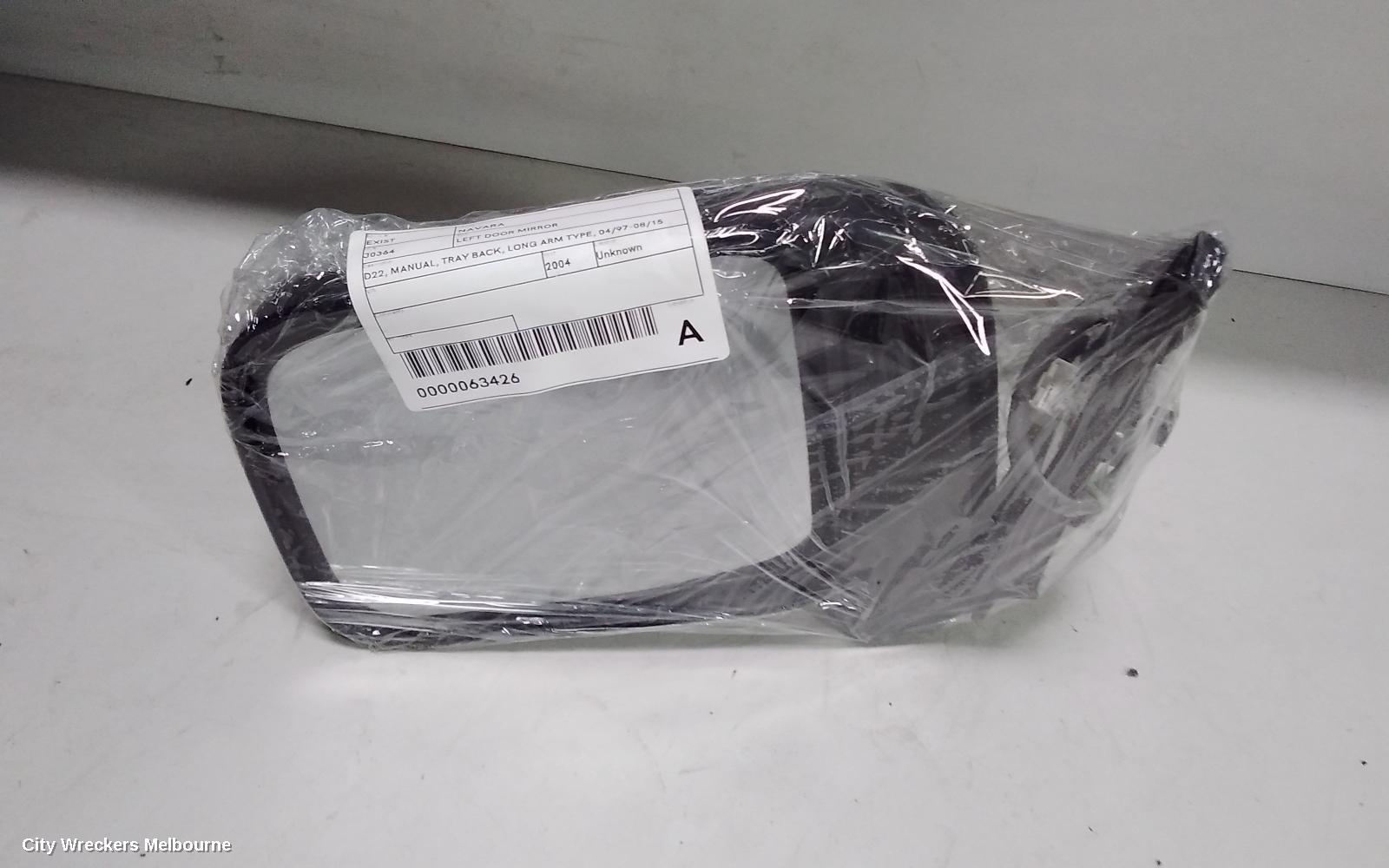 NISSAN NAVARA LEFT DOOR MIRROR, D22, MANUAL, TRAY BACK, LONG ARM TYPE, 04/1997 - 08/2015