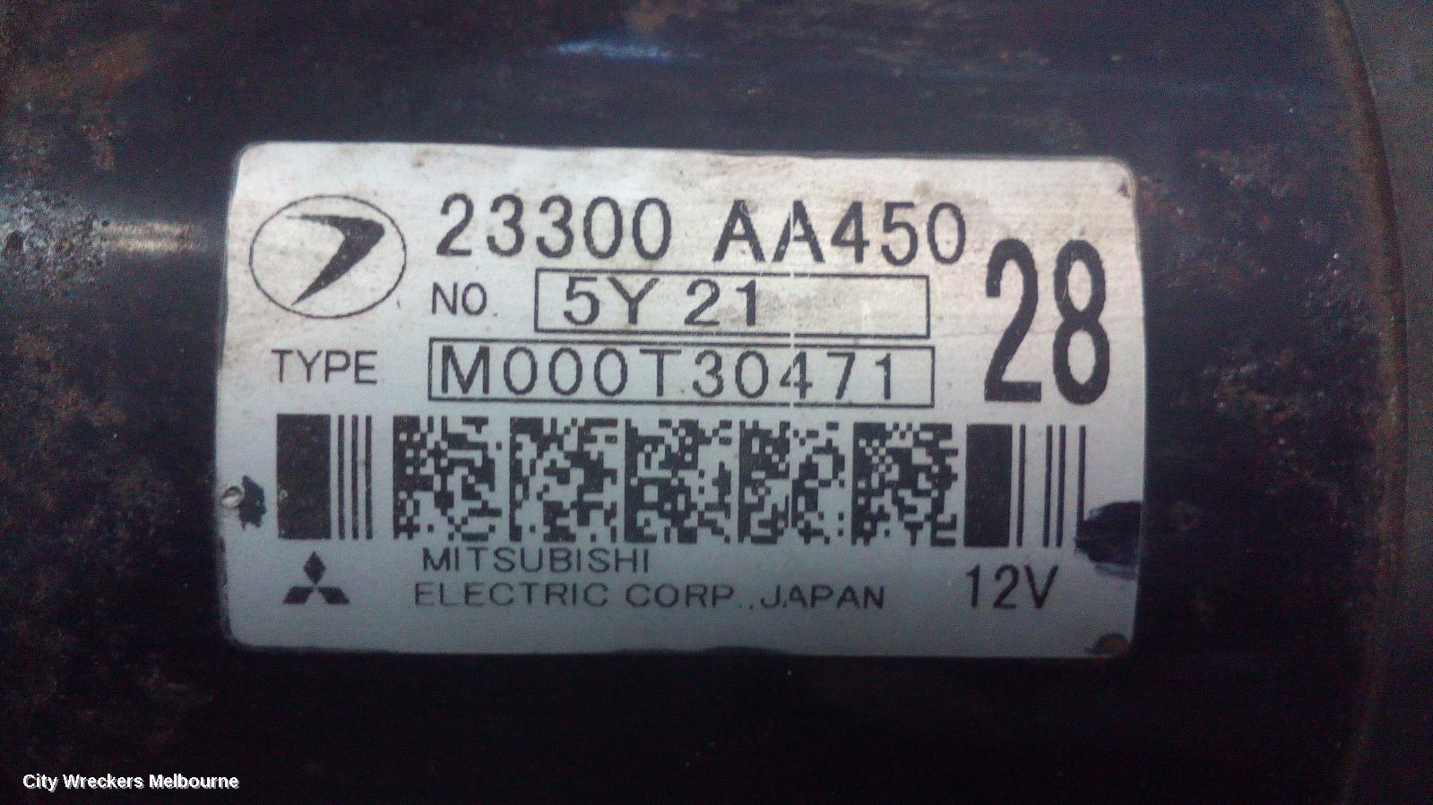 SUBARU FORESTER STARTER, PETROL, EJ20/EJ25, NON TURBO, MANUAL, 5 SPEED, 08/1997 - 12/2012