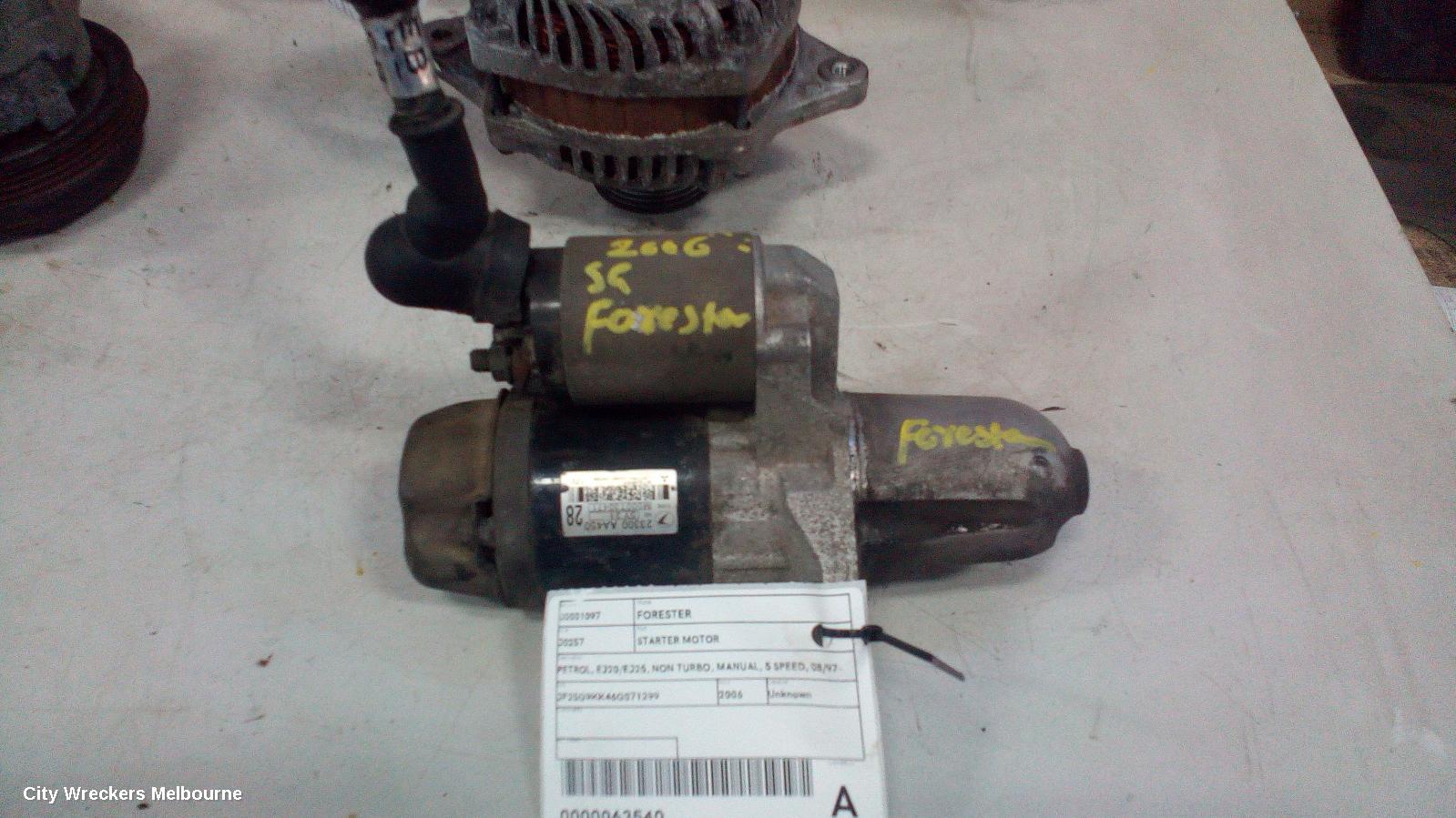 SUBARU FORESTER STARTER, PETROL, EJ20/EJ25, NON TURBO, MANUAL, 5 SPEED, 08/1997 - 12/2012