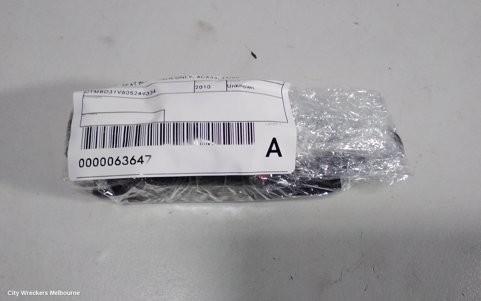 TOYOTA RAV4 SEATBELT/STALK, LH REAR 2ND ROW, SEAT BELT STALK ONLY, ACA33/ACA38, 11/2005 - 11/2012