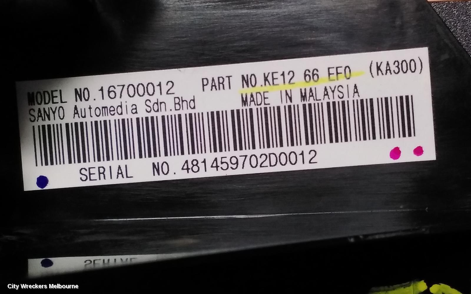 MAZDA CX5 RADIO/CD/DVD/SAT/TV, SAT NAV, NON TOUCHSCREEN TYPE, KE, 02/2012 - 12/2016
