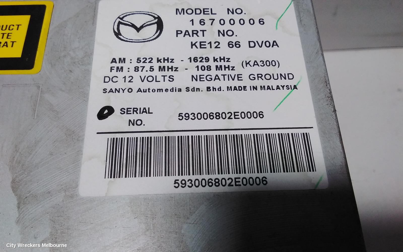 MAZDA CX5 RADIO/CD/DVD/SAT/TV, SAT NAV, NON TOUCHSCREEN TYPE, KE, 02/2012 - 12/2016