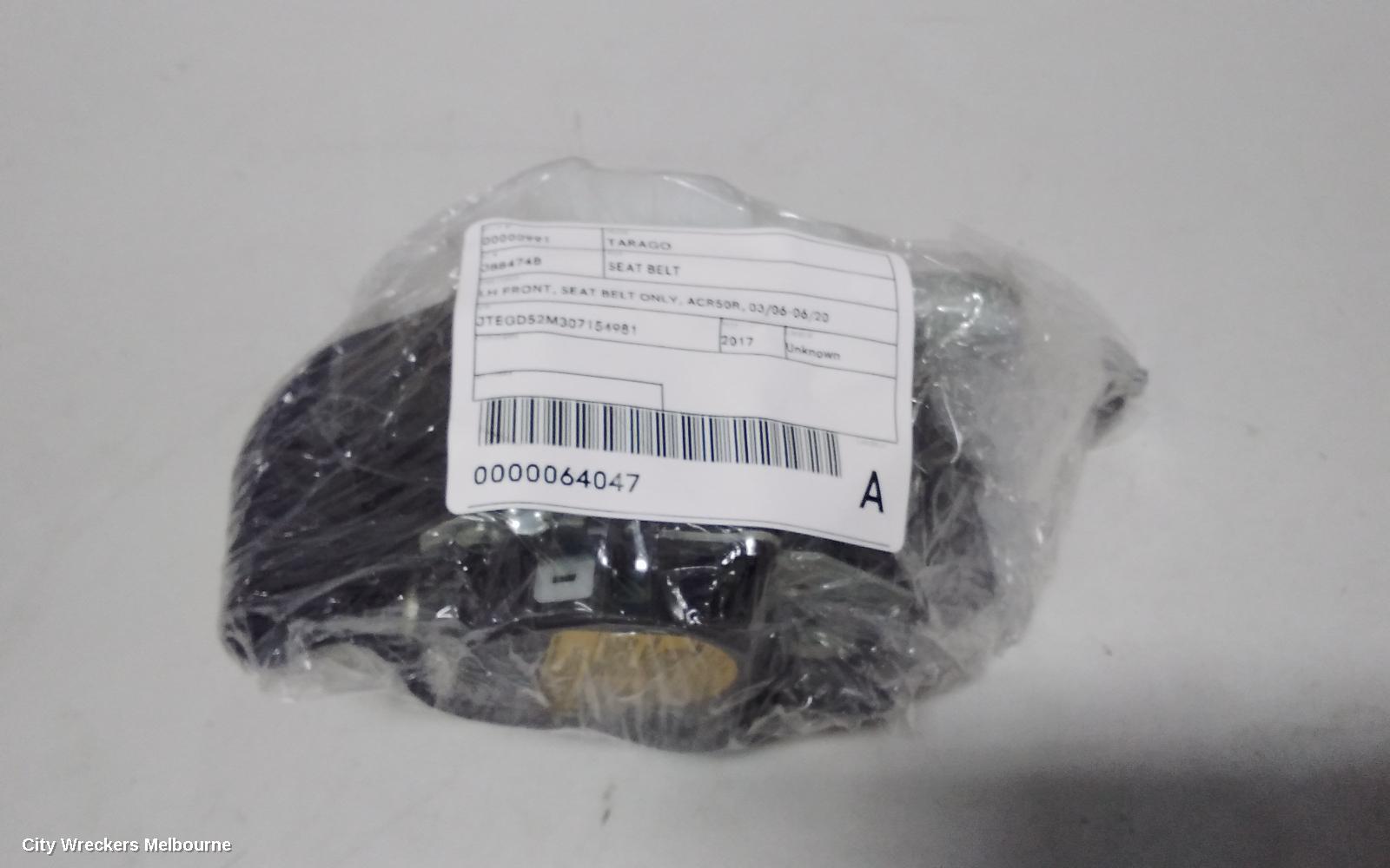 TOYOTA TARAGO SEATBELT/STALK, LH FRONT, SEAT BELT ONLY, BLACK, NON ELEC MOTOR ADJUSTMENT TYPE, ACR50R, 04/2012 - 06/2020