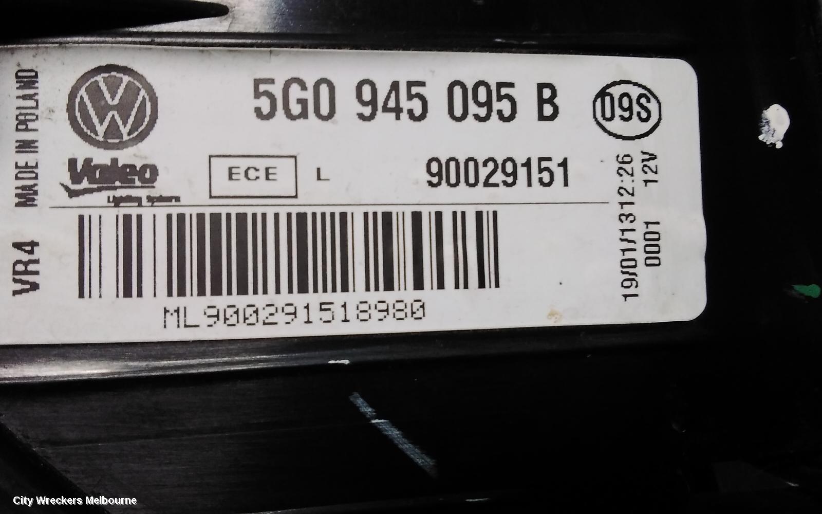 VOLKSWAGEN GOLF LEFT TAILLIGHT, GEN 7, HATCH, STANDARD, NON LED TYPE, 03/2013 - 03/2017