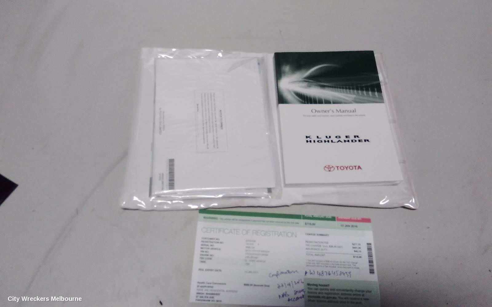TOYOTA KLUGER OWNERS HANDBOOK, GSU40-GSU45, 05/2007 - 02/2014