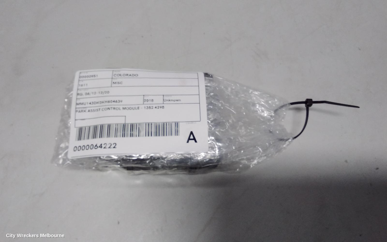 HOLDEN COLORADO, RG, 06/2012 - 12/2020, PARK ASSIST CONTROL MODULE - 1352 4298: 64222