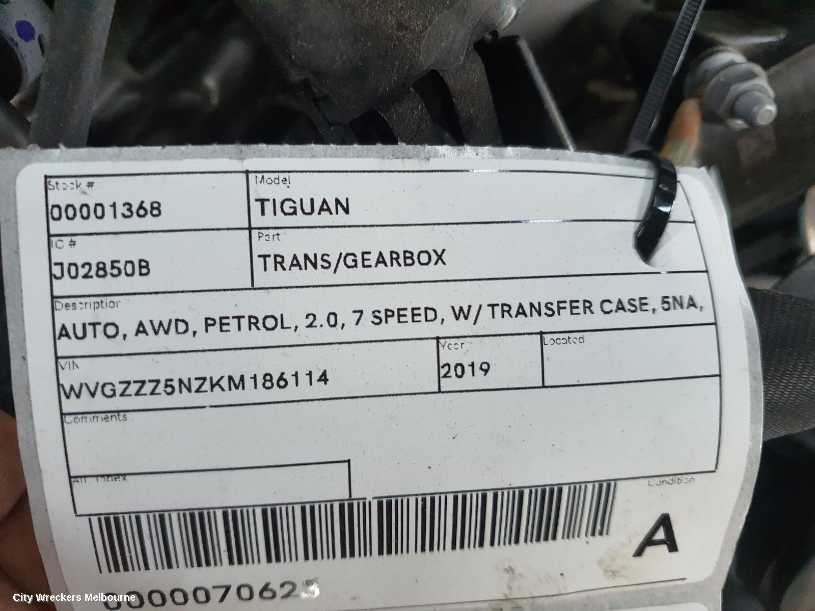 VOLKSWAGEN TIGUAN TRANS/GEARBOX, AUTO, AWD, PETROL, 2.0, 7 SPEED, NO TRANSFER CASE, TUR CODE, 5NA, 06/2016 ONWARDS