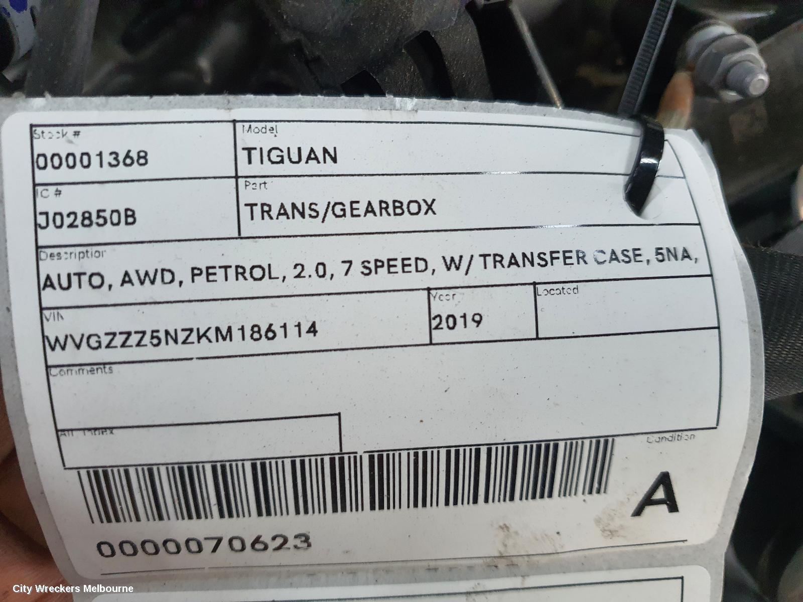 VOLKSWAGEN TIGUAN TRANS/GEARBOX, AUTO, AWD, PETROL, 2.0, 7 SPEED, NO TRANSFER CASE, TUR CODE, 5NA, 06/2016 ONWARDS