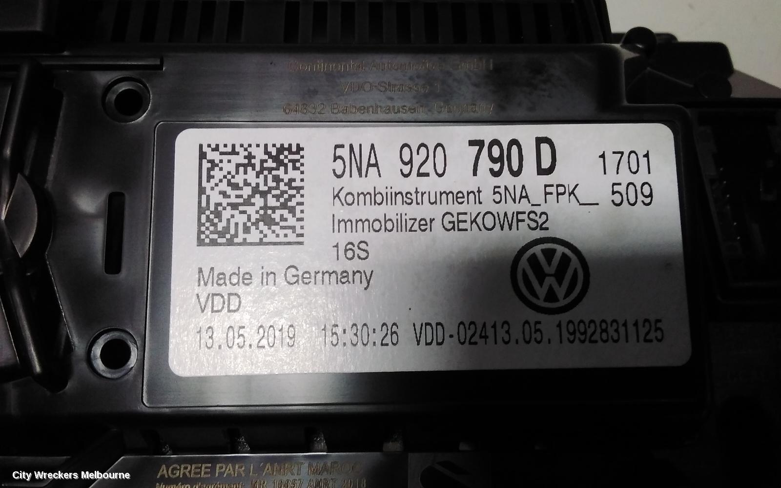 VOLKSWAGEN TIGUAN INSTRUMENT CLUSTER, INSTRUMENT CLUSTER, AUTO T/M, PETROL, SOUND & VISION PACKAGE TYPE, 5NA, 06/2016 ONWARDS