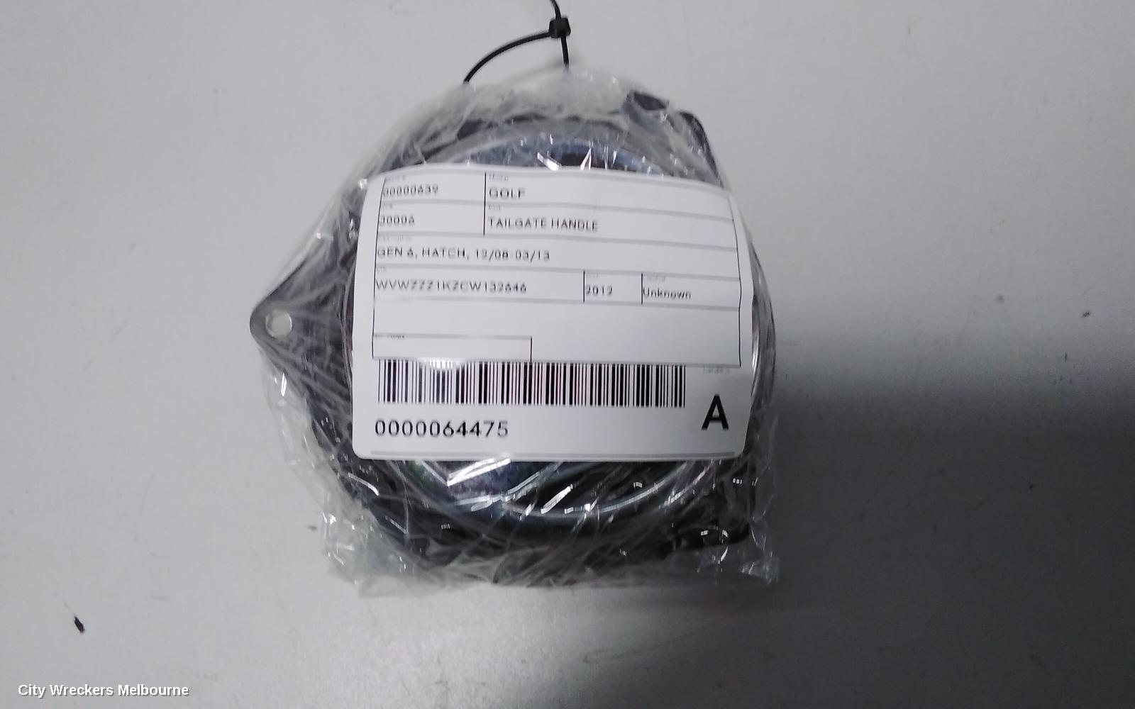 VOLKSWAGEN GOLF TAILGATE HANDLE, GEN 6, HATCH, NON CAMERA TYPE, 10/2008 - 03/2013