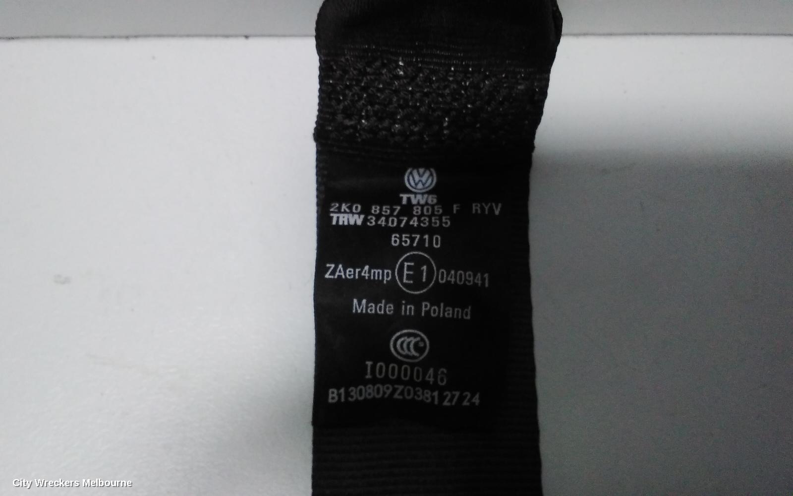 VOLKSWAGEN CADDY SEATBELT/STALK, LH FRONT, SEAT BELT ONLY, 2K, 12/2004 - 06/2015