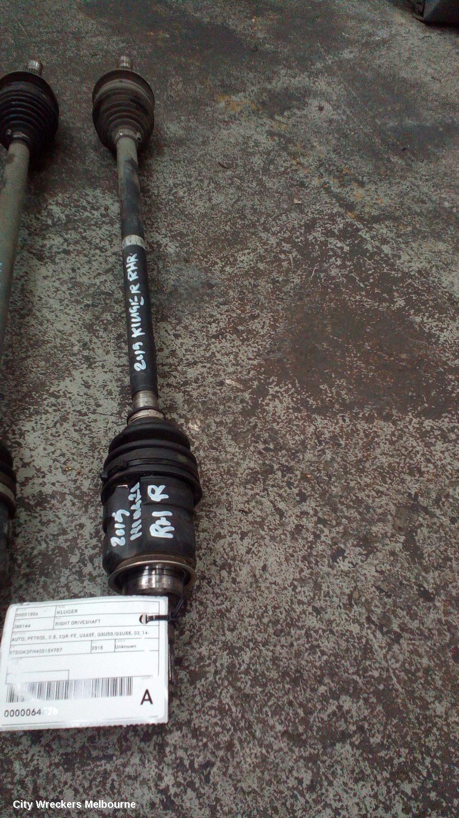 TOYOTA KLUGER RIGHT DRIVESHAFT, REAR, AUTO, AWD, PETROL, 3.5, 2GR-FE, U660F, GSU50-GSU55, 12/2013 - 10/2016