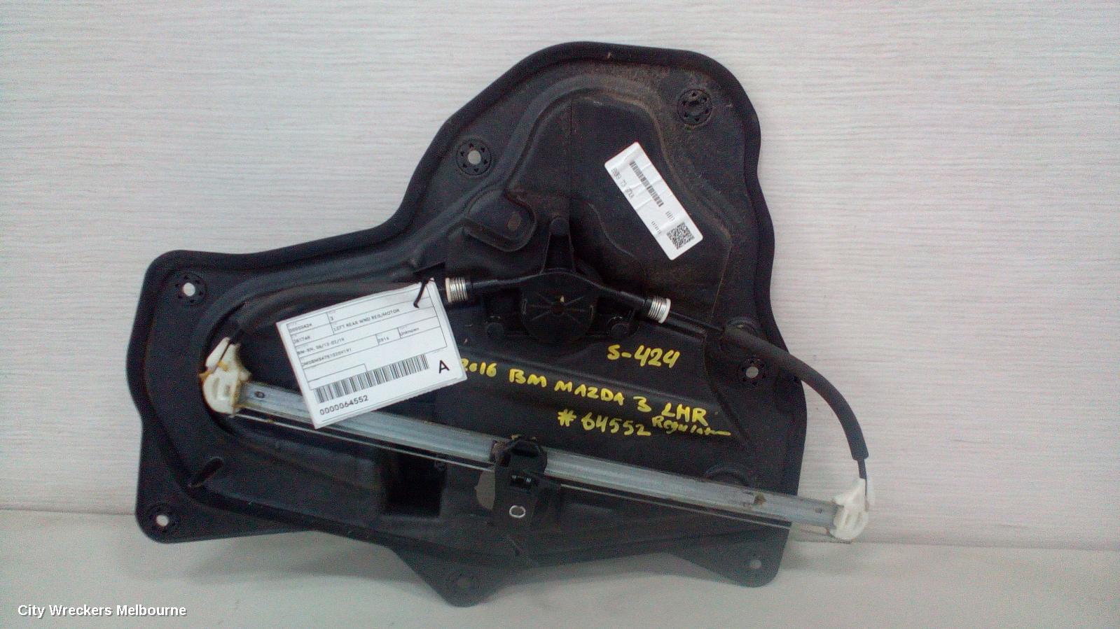 MAZDA 3 LEFT REAR WND REG/MOTOR, BM-BN, 06/2013 - 02/2019